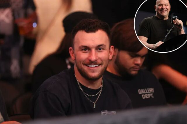 O ex-jogador de futebol Johnny Manziel na multidão para a luta de boxe.
