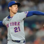 Jonah Tong lançou três entradas sem gols na derrota do Mets para os Marlins em 22 de maio de 2026 em Miami.