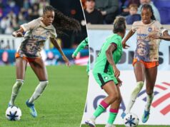 Jordynn Dudley continua a causar impacto enquanto o Gotham FC luta para empatar contra o Legacy O atacante do Gotham FC, Jordynn Dudley, joga a bola contra a atacante do Boston Legacy FC, Bianca St-Georges, durante o segundo tempo.