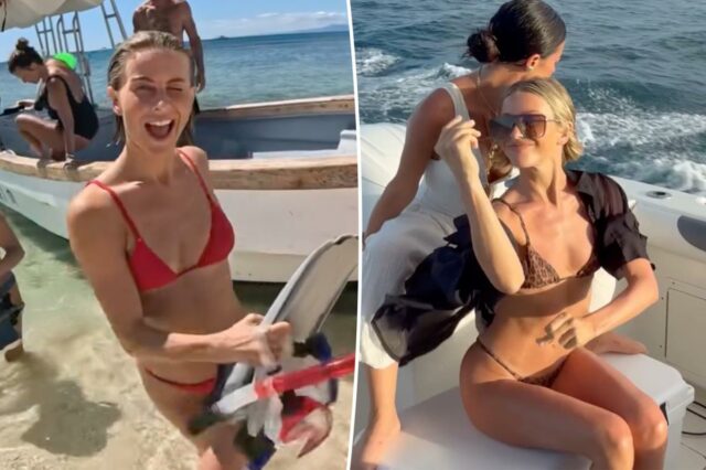 Julianne Hough usa biquínis com estampa de leopardo e pele de cobra durante uma escapadela tropical em Fiji
