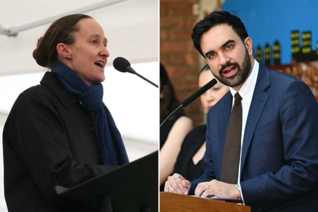 Katie Wilson, de Seattle, poderia ensinar Mamdani sobre como engolir A prefeita de Seattle, Katie Wilson, discursando em um comício contra a fiscalização da imigração.