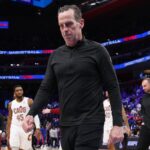 Cleveland Cavaliers head coach Kenny Atkinson walks off court during NBA Playoffs