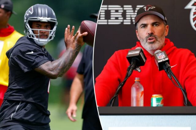 Kevin Stefanski acredita que Tua Tagovailoa tem uma 'habilidade dada Tua Tagovailoa nº 1 do Atlanta Falcons realiza exercícios durante OTAs no IBM Performance Field em 27 de maio de 2026 em Flowery Branch, Geórgia.