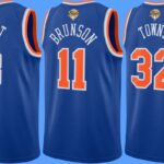 Frente e costas de uma camisa azul do New York Knicks com