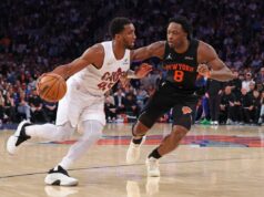 Knicks defende OG Anunoby depois que ele foi ‘roubado’ do All-Defensive First Team: ‘Foi errado’ O armador do Cleveland Cavaliers, Donovan Mitchell, dribla contra o atacante do New York Knicks, Og Anunoby.