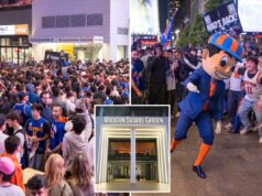 Knicks do MSG assistem licenças para festas negadas depois que policiais reclamam de multidões bêbadas e turbulentas: fontes Uma grande multidão de torcedores dos Knicks se reuniu e comemorou a vitória em uma rua repleta de lojas e entradas de metrô.