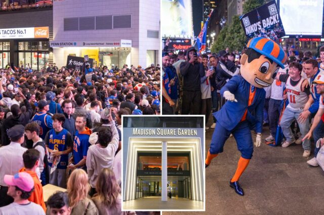 Knicks do MSG assistem licenças para festas negadas depois que Uma grande multidão de torcedores dos Knicks se reuniu e comemorou a vitória em uma rua repleta de lojas e entradas de metrô.