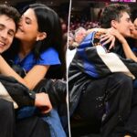 Kylie Jenner e Timothée Chalamet comemoram a vitória dos Knicks com um beijo durante a noite de encontro em Cleveland
