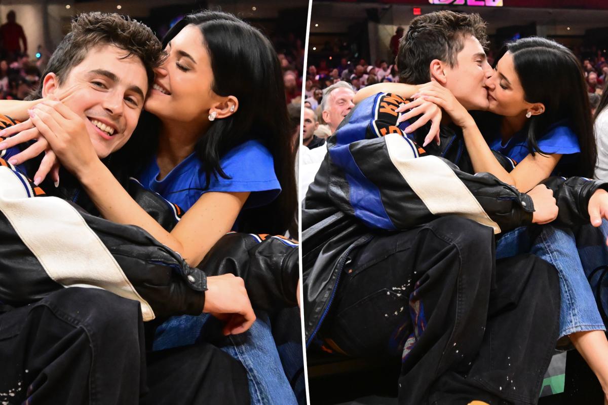Kylie Jenner e Timothée Chalamet comemoram a vitória dos Knicks com um beijo durante a noite de encontro em Cleveland