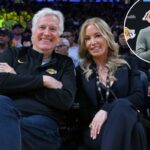 Jerry West e Jeanie Buss em um jogo do Los Angeles Lakers.