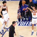 Landry Shamet acerta uma cesta de 3 pontos na prorrogação da vitória dos Knicks sobre os Cavaliers em 18 de maio de 2026.