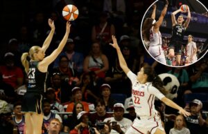 Liberty sobrevive após vitórias frustrantes na prorrogação contra Mystics Breanna Stewart (30), do New York Liberty, salta para arremessar uma bola de basquete contra o Washington Mystics.