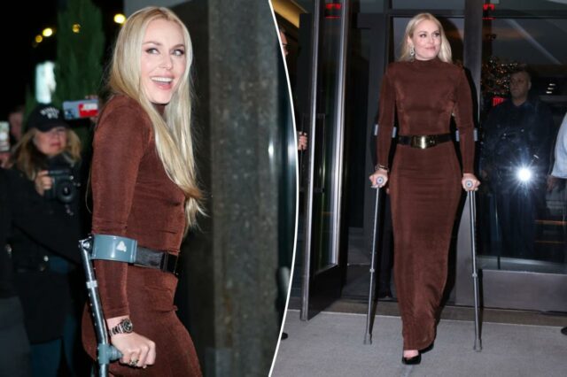 Lindsey Vonn comparece à festa pré-Met Gala de Jeff Bezos e Lauren Sanchez de muletas

