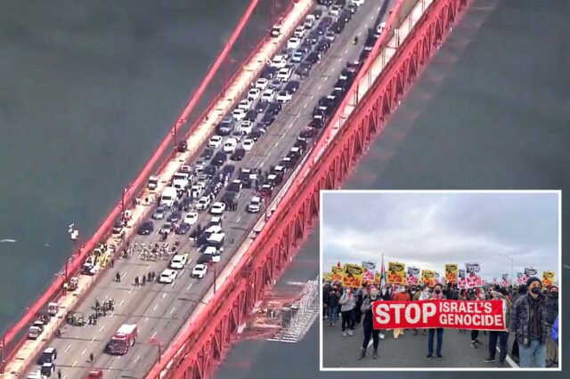 Manifestantes no fechamento da Ponte Golden Gate enfrentam punição brutal Manifestantes no fechamento da Ponte Golden Gate enfrentam punição brutal no início do julgamento
