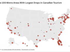 Mapa mostra cidades dos EUA mais atingidas pela queda de turistas canadenses Myrtle Beach is seen on May 3, 2024.