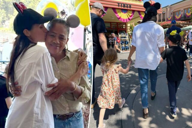 Meghan Markle compartilha lindas fotos de uma celebração familiar na Disneylândia, incluindo crianças e a mãe Doria
