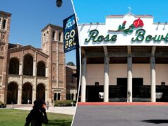 Mensagens de texto mostram o quão perto a UCLA esteve de deixar o Rose Bowl A entrada principal do Rose Bowl, um prédio branco com