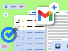 Meu Gmail era um cemitério de prazos até que adicionei esta conexão simples do Gemini Logotipo do Gmail cercado por notas adesivas coloridas flutuantes em um fundo azul