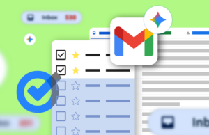 Meu Gmail era um cemitério de prazos até que adicionei esta conexão simples do Gemini Logotipo do Gmail cercado por notas adesivas coloridas flutuantes em um fundo azul