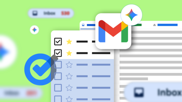 Logotipo do Gmail cercado por notas adesivas coloridas flutuantes em um fundo azul