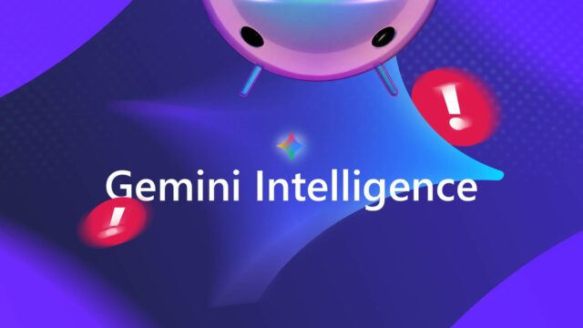 Duas mãos robóticas apontando para um ícone colorido do aplicativo Gemini 3D.