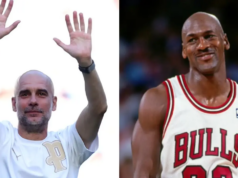 Michael Jordan presta homenagem a Pep Guardiola na despedida do técnico do Man City Michael Jordan presta homenagem a Pep Guardiola na despedida do técnico do Man City