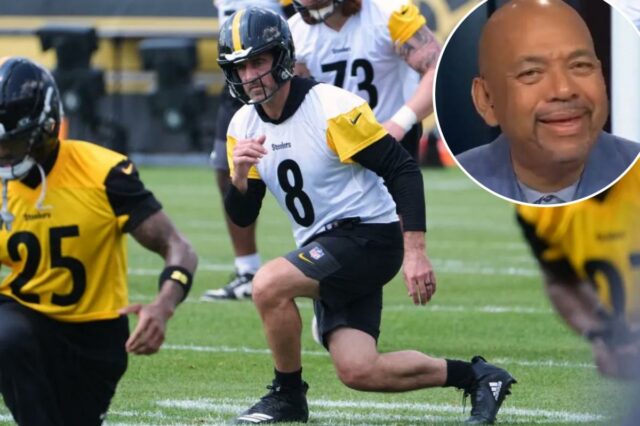 Aaron Rodgers durante Steelers OTAs em 18 de maio de 2026.