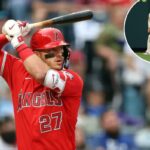 Mike Trout rebatendo pelo Los Angeles Angels.