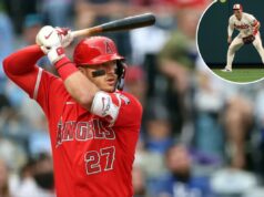 Mike Trout, dos Angels, dá uma resposta contundente aos ensurdecedores rumores comerciais Mike Trout rebatendo pelo Los Angeles Angels.