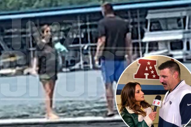Mike Vrabel e a grávida Dianna Russini vistos em novo vídeo durante passeio de barco em 2021
