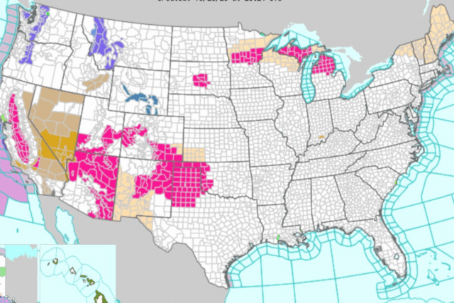 Milhões alertados para evitar queimaduras externas de amida, risco crítico A map from the National Weather Service shows multiple states at risk of wildfires on May 16. (Credit: NWS)