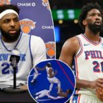 Mitchell Robinson, do Knicks, tomando o caminho certo, entrando no confronto de Joel Embiid após agarrar a perna em 2024