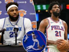Mitchell Robinson, do Knicks, tomando o caminho certo, entrando no confronto de Joel Embiid após agarrar a perna em 2024 Mitchell Robinson, do Knicks, tomando o caminho certo, entrando no confronto de Joel Embiid após agarrar a perna em 2024