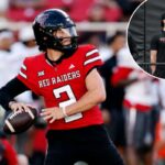 Brendan Sorsby assiste ao dia profissional de futebol americano da NFL da Texas Tech.