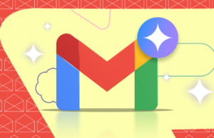 Não gosto de IA, mas o Gemini no Gmail mudou o jogo Uma mulher sentada em um sofá usando o telefone, cercada pelos logotipos do Gmail, Drive, Docs, YouTube e Gemini.