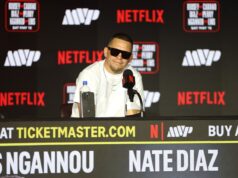 Nate Diaz revela por que rejeitou a luta de retorno do UFC contra Conor McGregor NEW YORK, NY - APRIL 15: Nate Diaz attends Rousey vs. Carano NYC Press Conference at The Palladium on April 15, 2026 in New York, New York. (Photo by Sarah Stier/Getty Images for Netflix)