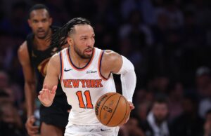 Nike compartilha reação de 8 palavras a Jalen Brunson após vitória de retorno dos Knicks New York Knicks star Jalen Brunson playing against Cleveland Cavaliers in Eastern Conference Finals Game 1