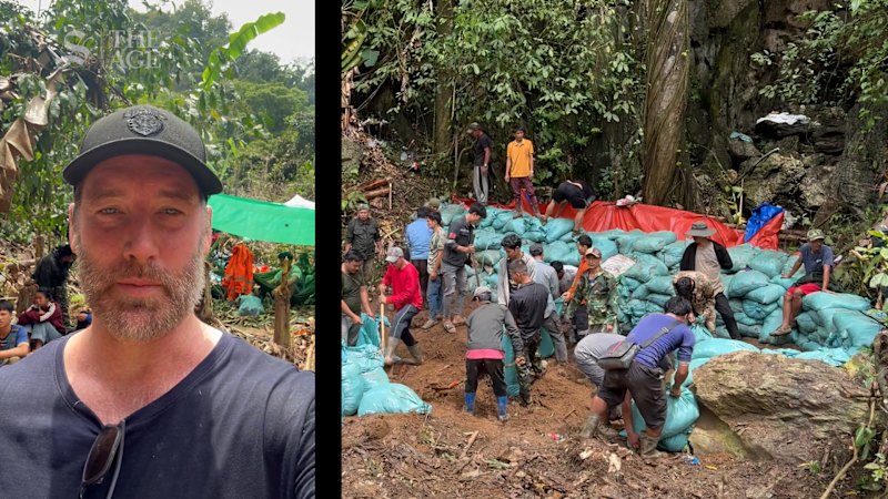 No terreno para o complexo resgate da caverna no Laos