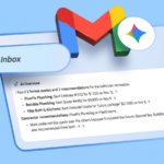 A interface do Gmail ao lado de uma lixeira vermelha repleta de ícones de e-mail