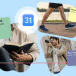 Logotipo do Google Agenda cercado por cartões de programação flutuantes