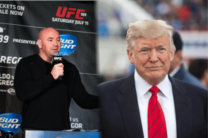 O CEO do UFC, Dana White, pressiona Trump novamente sobre Dana White e Donald Trump retratados ao lado da marca do UFC em meio ao debate sobre os limites de dedução de impostos sobre jogos de azar no One Big Beautiful Bill Act.