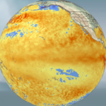 O retângulo mostra a área do Oceano Pacífico onde as temperaturas da superfície do mar estão sendo monitoradas para a formação do El Niño. -CNNTempo