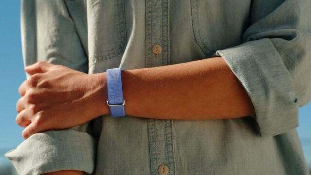 Banda Fitbit Air mostrando a parte inferior, ao lado do próprio dispositivo