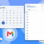 Ilustração do ícone do Gmail centralizado em um fundo colorido, com vários ícones do Google Tasks empilhados no lado esquerdo, um deles sobreposto ao logotipo do Gmail.