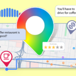Um carro em um mapa visto de cima com o logotipo do Google Maps na frente
