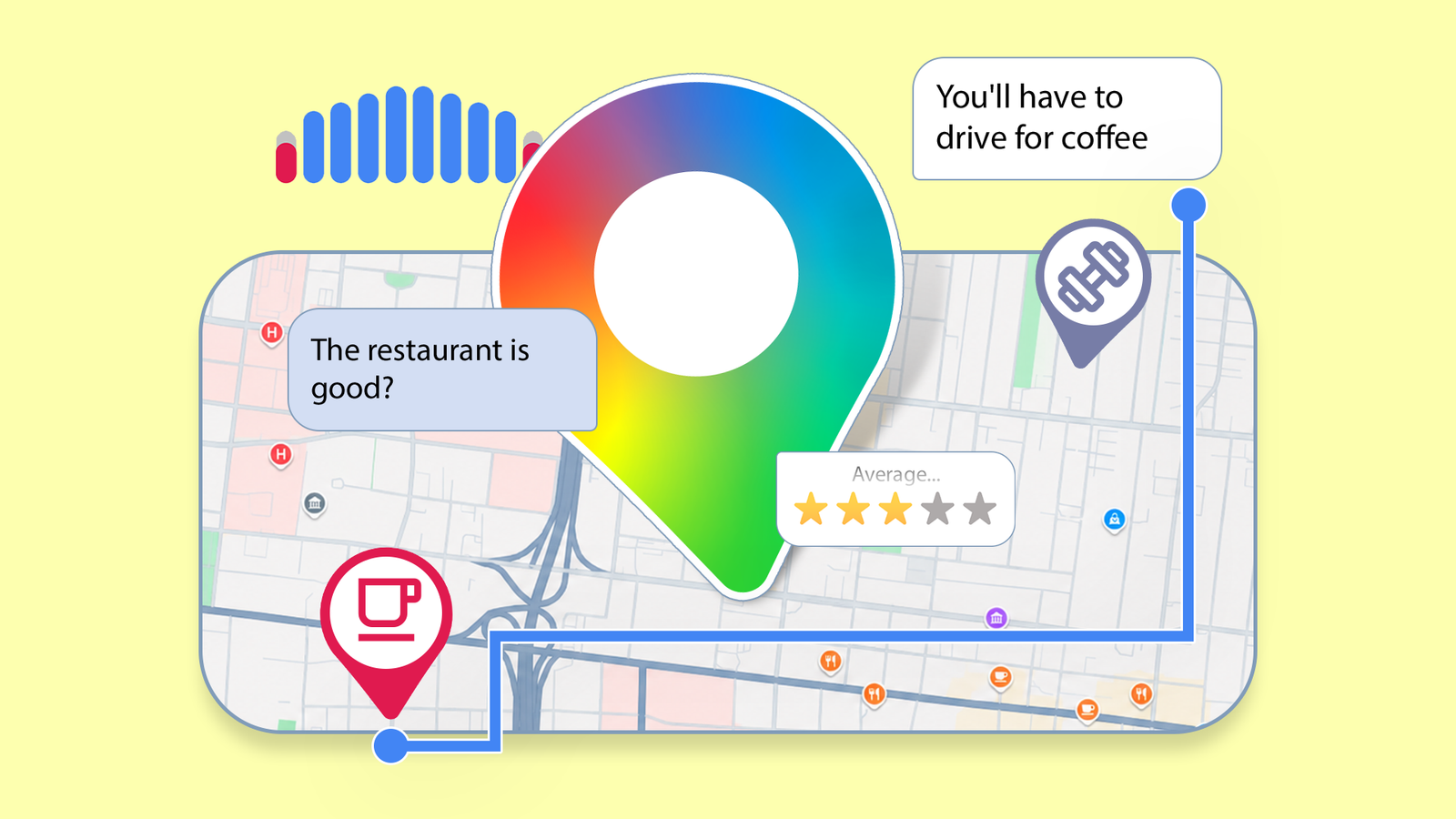 Um carro em um mapa visto de cima com o logotipo do Google Maps na frente