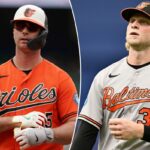 Shane Baz #34 do Baltimore Orioles volta ao banco de reservas no meio do terceiro turno contra o Tampa Bay Rays no Tropicana Field em 20 de maio de 2026 em São Petersburgo, Flórida.