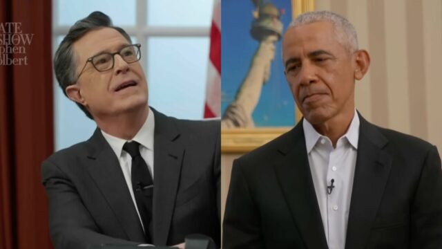 O discurso de Stephen Colbert à nação é interrompido por um Barack Obama nada impressionado
