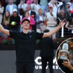 Jannik Sinner da Itália comemora a vitória contra Casper Ruud da Noruega na final de simples masculino no décimo terceiro dia do Internazionali BNL D'Italia 2026 no Foro Italico em 17 de maio de 2026 em Roma, Itália.