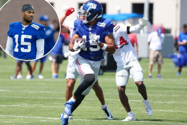 O ex-recebedor do Giants, Collin Johnson, se aposenta aos 28 O wide receiver do New York Giants, Collin Johnson (15), quando o New York Giants treinou como parte do Giants Training Camp na terça-feira, 22 de agosto de 2023, no Quest Diagnostics Training Center em East Rutherford, NJ.